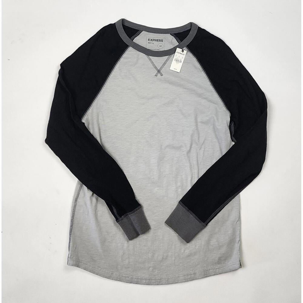 Express Men's Long Sleeve Raglan Tee - Gray & Black mens small